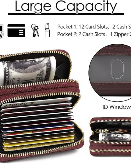 imeetu RFID Credit Card Holder, Small Leather Zipper Card Case Wallet for Women