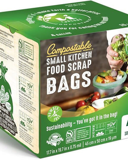 UNNI Compostable Trash Bags, 4 Gallon / 15 Liter, 200 Count, Extra Thick 0.75 mil Small Kitchen Food Scrap Bin Liners, BPI, CMA & OK compost HOME Certified (Meets ASTM D6400)