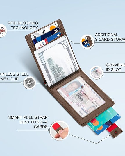 Zitahli Wallet for Men-6 Slots ID Window-Mens Wallets-Slim Wallet Classic Spring Money Clip RFID Blocking-Gift for Men