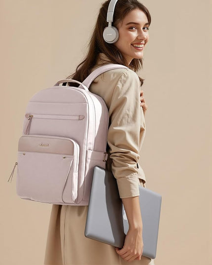 LOVEVOOK Laptop Backpack for Women, 15.6" Work Backpack Purse, Travel Personal Item Bag, Carry On Business Computer Bag, Casual Daypack for Office, School, or Gift, Soft Milk