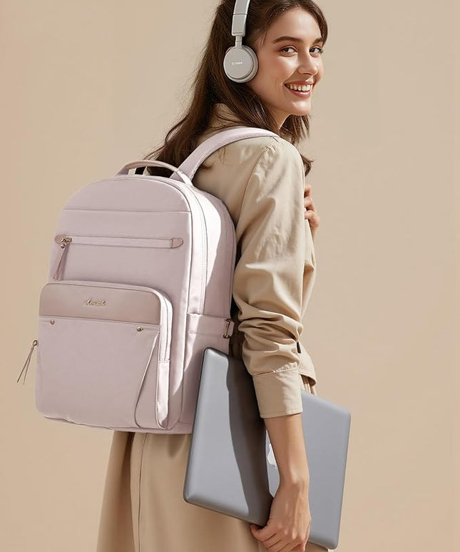 LOVEVOOK Laptop Backpack for Women, 15.6" Work Backpack Purse, Travel Personal Item Bag, Carry On Business Computer Bag, Casual Daypack for Office, School, or Gift, Soft Milk