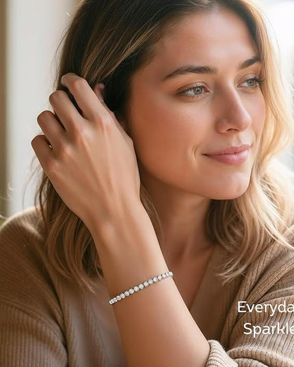 LOVE&LOVE Moissanite Tennis Bracelet for Women, Adjustable 18K Gold Plated 925 Sterling Silver Bracelet, 3/4mm D VVS1 Round Cut, Luxury Jewelry Gift for Wife Mom Girlfriend Birthday Anniversary