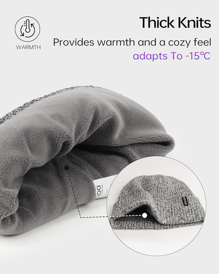 Zylioo Plus Size Fleece Lined Beanie Hat,2XL/XL/L/M/S Thermal Knitted Hat,Winter Warm Lined Snow Hats for Women Men