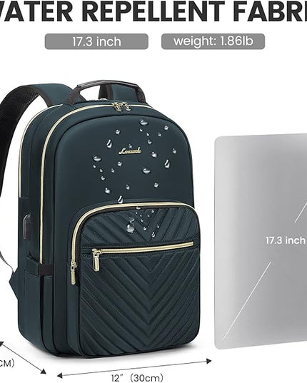 LOVEVOOK Laptop Backpack for Women 17.3 inch,Cute Womens Travel Backpack Purse,Professional Laptop Computer Bag,Waterproof Work Business College Teacher Bags Carry on Backpack with USB Port,Blue-green
