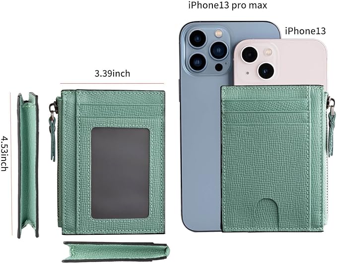ilovever Slim Wallet for Women Small Leather RFID Blocking Credit Card Holder Minimalist Front Pocket Wallet with Coin Purses & Pouches,Green
