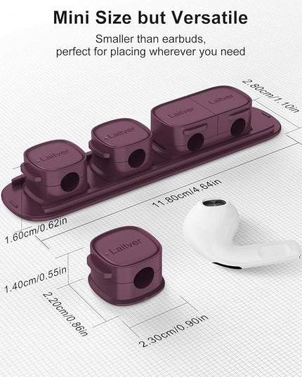 6 Pack Magnetic Cable Clips [1s Open/Lock], Laitver Cord Organizer Holder Strong Adhesive Desk Cable Management- Organize Charging Cords Neatly for Home, Office, Car,Desk, Nightstand-Dark Purple