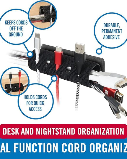 VELCRO Brand Complete Desk Cable Management Kit | 8in Mountable Cable Sleeve 2pk + 150pk Reusable Cable Ties + Desk & Nightstand Cord Organizer | Black, Damage-Free Mounting