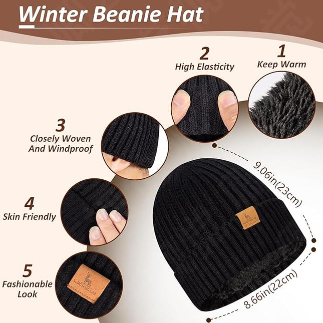 Men Women Winter Beanie Hats Scarf with Touchscreen Gloves Warm Knit Themal Gloves Long Scarf Set with Fleece Lined