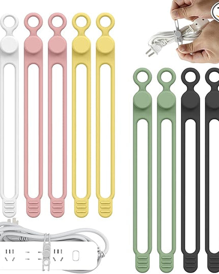 Silicone Cable Straps,10PCS 7.1"Cord Ties, Reusable Cable Ties，Travel Cord Organizer，Wire Organizer Ties for Kitchen,Home,School,Bundle Storage for Cables Etc（5 Colors）