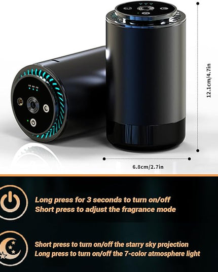 Smart Car Air Freshener, Car Air Freshener Diffuser with Starry Sky Projection and 50ml Perfume, Rechargeable Cars Aroma Diffuser, 4 Mode Adjustable, Auto On/Off Intelligent Cars Diffuser