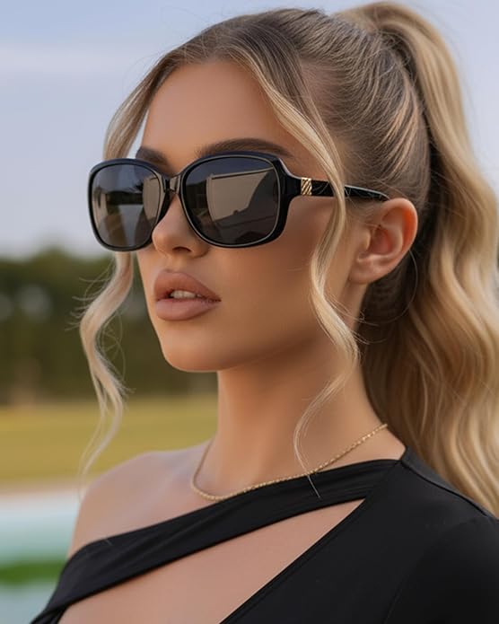 SIPHEW Polarized Sunglasses for Women | Vintage Square Sunglasses w UV400 Protection | Womens Wraparound Shade