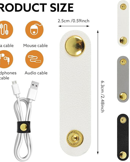 12 Pcs Cord Organizer, Stocking Stuffers for Men Portable PU Leather Cord Holder Winder Keeper Earphone Cable Cord USB Straps Earphone Winder with Leather Handmade(Black/White/Grey)