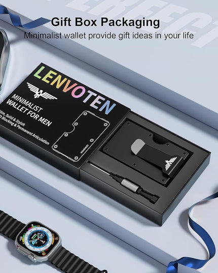 Lenvoten Extra Durable Hinged Minimalist Wallet for Men | Slim Metal RFID Blocking Wallet | Credit Card Holder & Money Clip Holds 20 Cards | Premium Scratch-Resistant Finish | Ideal Gift for Men
