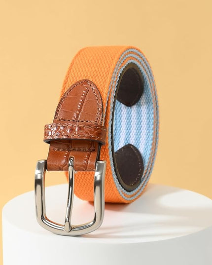 Mile High Life Golf Belts for Men, Canvas Belt with Genuine Leather Tips, Embroidered 2 Layer Web Belt with Pin Buckle