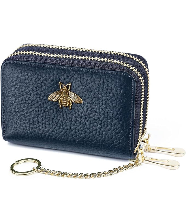imeetu RFID Credit Card Holder, Small Leather Zipper Card Case Wallet for Women
