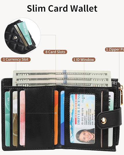FALAN MULE Small Wallets Woman Leather Bifold RFID Blocking Card Holder With Zipper Coin Pocket