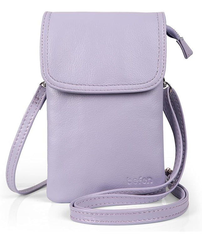 befen Genuine Leather Small Crossbody Bags for Women Cell Phone Bag Cross Body Purses,Silver Zipper