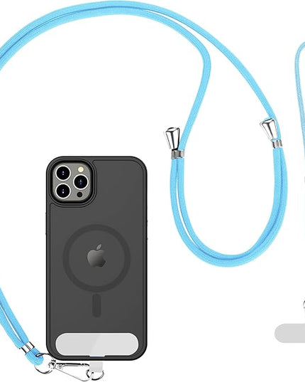 CACOE Phone Lanyard 2 Pcs-1 Pcs Adjustable Neck Strap, 1 Pcs Wrist Strap, 2 Pads, Universal Crossbody Multifuctional Cell Phone Lanyards Compatible with Most Smartphones(Light Blue)