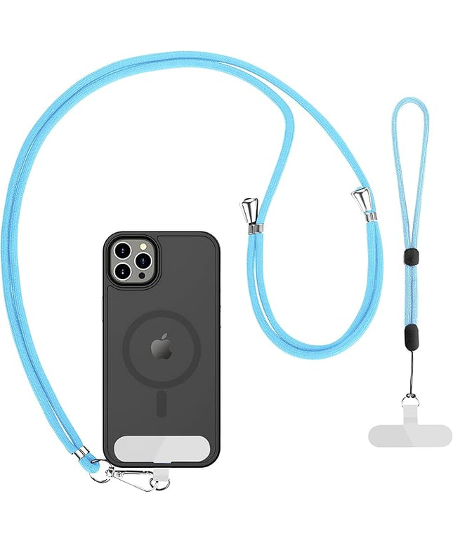 CACOE Phone Lanyard 2 Pcs-1 Pcs Adjustable Neck Strap, 1 Pcs Wrist Strap, 2 Pads, Universal Crossbody Multifuctional Cell Phone Lanyards Compatible with Most Smartphones(Light Blue)