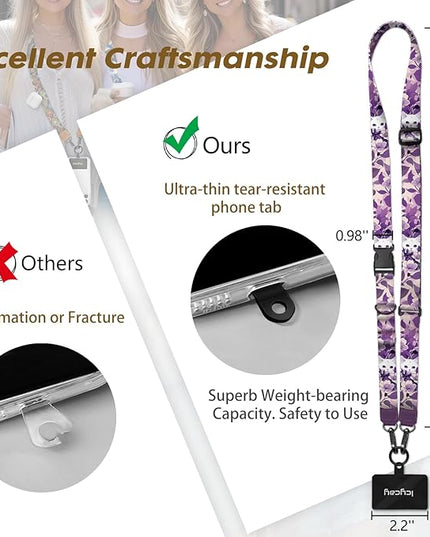 Phone Lanyard Crossbody, White Cat Cell Phone Strap for Around The Neck Adjustable, Purple Anti Theft Cute Lanyard for iPhone Case ID Holder Key Accessories Travel Essential