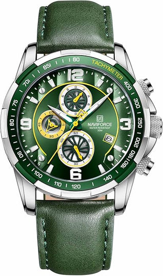 NAVIFORCE Sport Watches for Men Analog Quartz Chronograph Leather Strap Wrist Watch