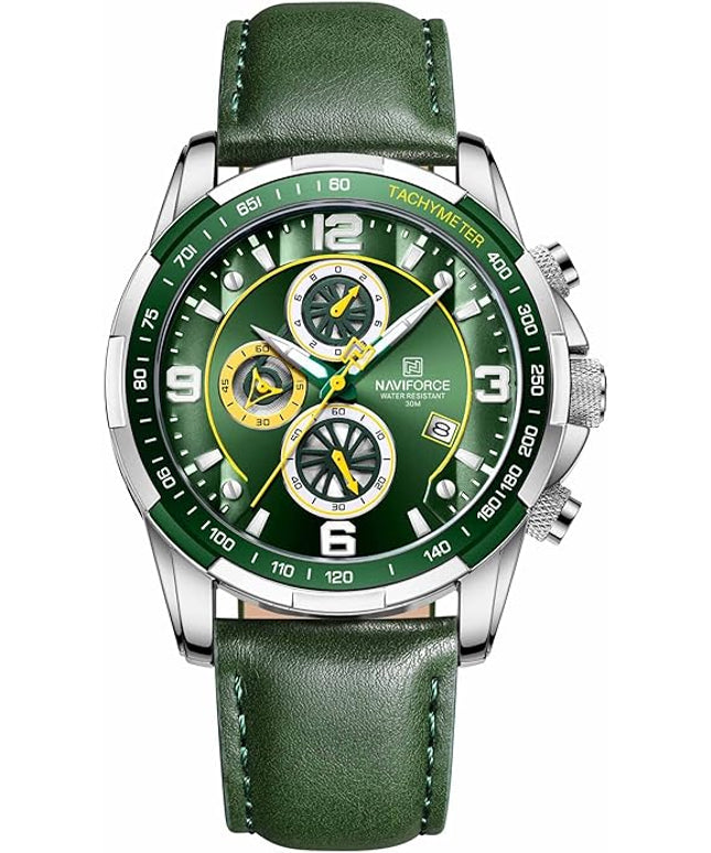 NAVIFORCE Sport Watches for Men Analog Quartz Chronograph Leather Strap Wrist Watch