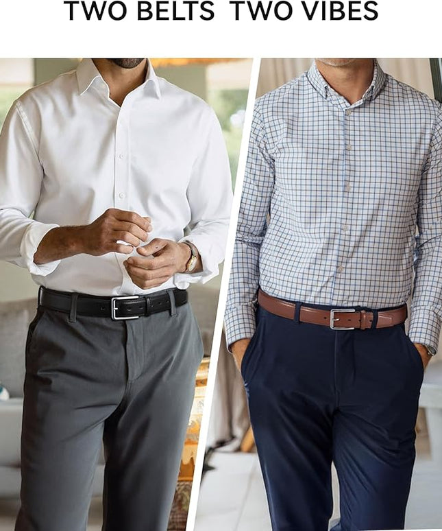 CHAOREN Leather Dress Belt Men 2 Pack - 1 3/8" Mens Belts for Work Business Casual Jeans