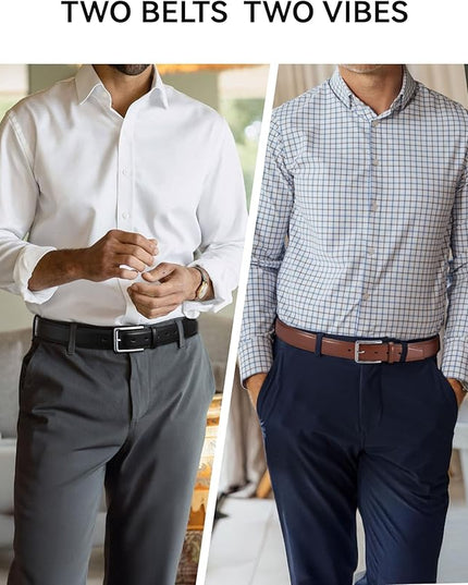 CHAOREN Leather Dress Belt Men 2 Pack - 1 3/8" Mens Belts for Work Business Casual Jeans
