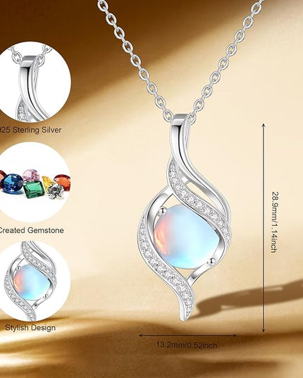 FANCIME Birthstone Necklace for Women Round Cubic Zirconia Necklace S925 Sterling Silver full Love Birthday Gifts for Mom Women