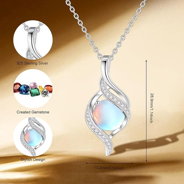 FANCIME Birthstone Necklace for Women Round Cubic Zirconia Necklace S925 Sterling Silver full Love Birthday Gifts for Mom Women