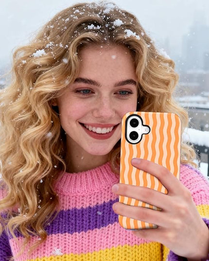 Magnetic for iPhone 17 Case Cute Wavy Stripes Phone Case, Shockproof Slim TPU and Hard PC Protective Phone Cover Compatible with MagSafe Designed for Women Girls, Orange