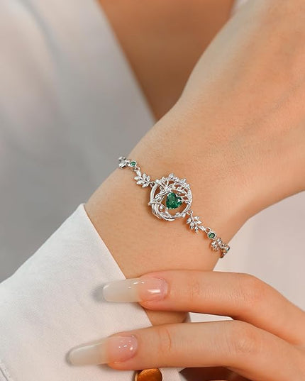 FANCIME Tree of life Birthstone Bracelet for Women Sterling Silver Tree Jewelry Birthstone Charm Bracelet Gemstone Anniversary Birthday Christmas Gifts for Wife Mom Her