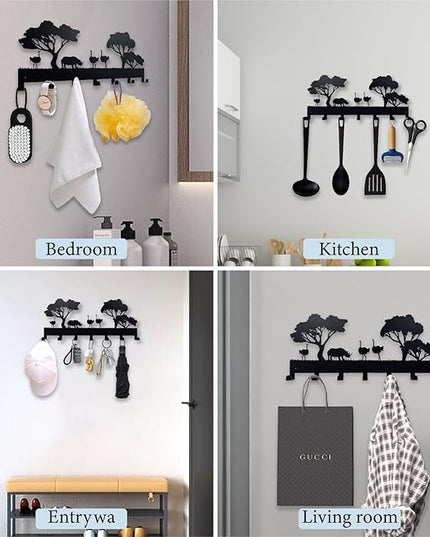 ShowMtheM Metal Ostrich Key Holder for Wall,Metal Key Organizer Wall Decorative with 7 Hooks,Black Wall Mount Key Holder for Entryway,Front Door,Hallway,Office