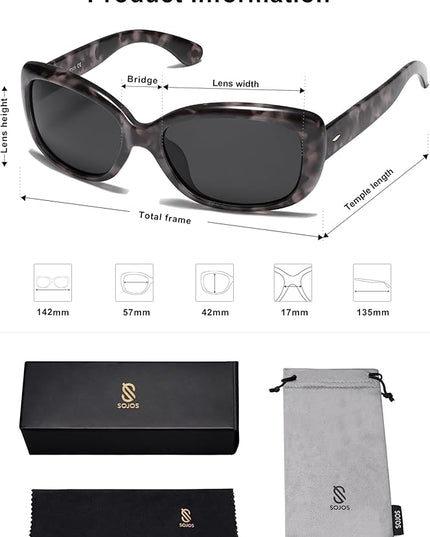 SOJOS Vintage Square Sunglasses for Women Polarized UV Protection Havana Frame SJ2111