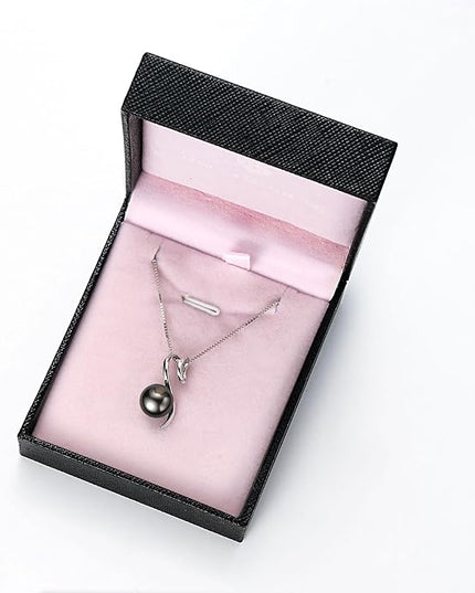 Tahitian Black Pearl Necklaces for Women, Sterling Silver Single Pearl Pendant Necklace Birthday Anniversary Jewelry Gifts for Wife Mom