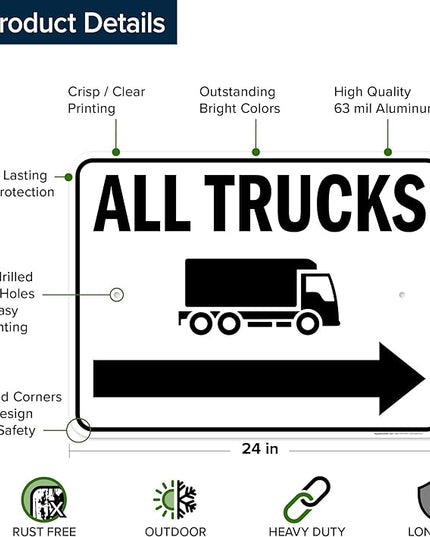 All trucks With Right Arrow Sign, 18x24 Inches, Rust Free .063 Aluminum, Fade Resistant, Made in USA by My Sign Center