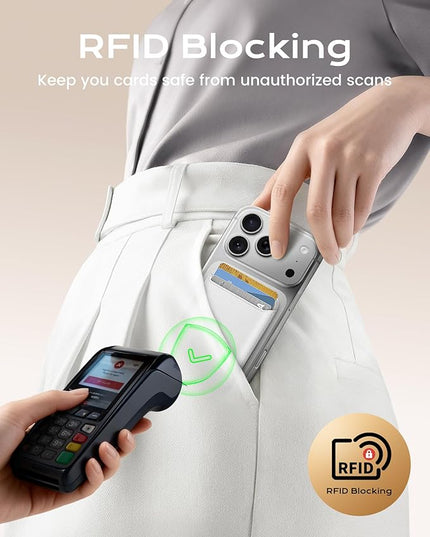 Magnetic Mag-safe Wallet Cell Phone Card Holder for Phone Case with Mag-Safe, Stronger Magnetic RFID Leather Phone Wallet Stick on for iPhone 17/16/15/14/13/12 Series, Fit 3 Cards