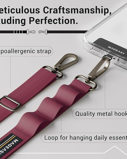 MAGEASY Universal Cell Phone Lanyard Crossbody - Anti-Theft Crossbody Phone Strap for iPhone 16 Pro Max & Most Smartphones, for Men & Women | 20mm (Burgundy)