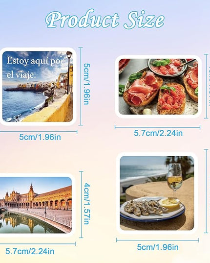 Spain Travel Stickers for Adults- 50 Pcs Spanish Landmark Souvenirs Water Bottle Stickers, Flag Waterproof Scrapbook Decals, Vinyl Sticker for Luggage Laptop Journaling