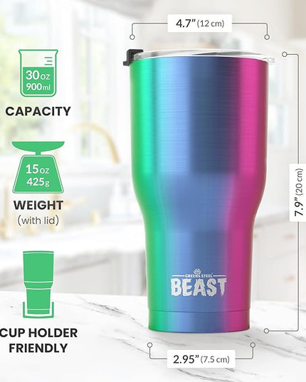 Beast 30 oz Tumbler Stainless Steel Vacuum Insulated Coffee Ice Cup Double Wall Travel Flask (Rainbow)