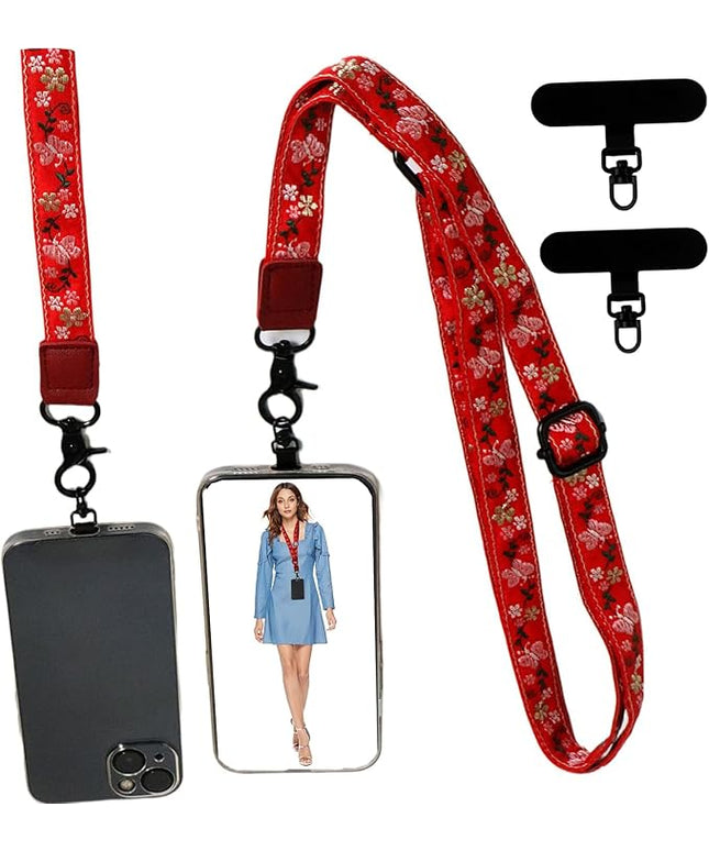Adjustable Lanyard for Phone, Camera, Name Tags, ID card, Keychain and Wristlet Straps with 2 phone pads(Black)