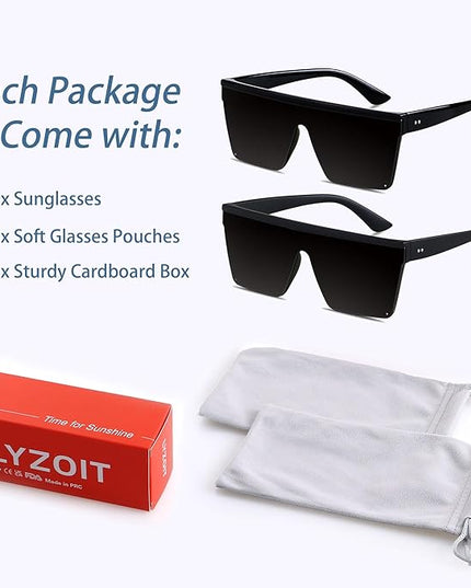 LYZOIT Square Oversized Sunglasses for Women Men Big Flat Top Fashion Shield Large UV Protection Rimless Shades