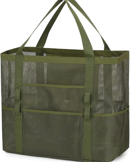 Mesh Beach Bag, Large Beach Tote with Zipper Pocket, Toys Pool Bag for Family Travel Vacation Cruise Essentials