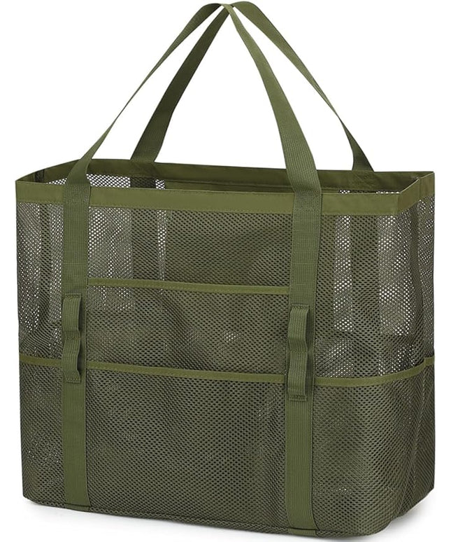 Mesh Beach Bag, Large Beach Tote with Zipper Pocket, Toys Pool Bag for Family Travel Vacation Cruise Essentials