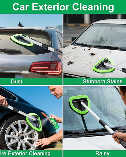 XINDELL 24-inch Windshield Cleaner Tool – Upgrade Large Head Car Interior&Exterior Window Cleaning Kit with Extendable Handle & 4 Microfiber Pads, Auto Wiper Brush for Car, Trucks, SUVs, RVs & Home