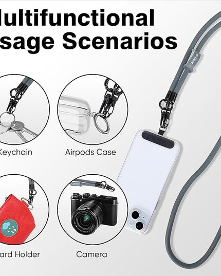 Phone Lanyard, Adjustable Wrist Strap, 2 Pads, Anti Theft Lanyard Crossbody, Multifunctional Cell Phone Neck Strap