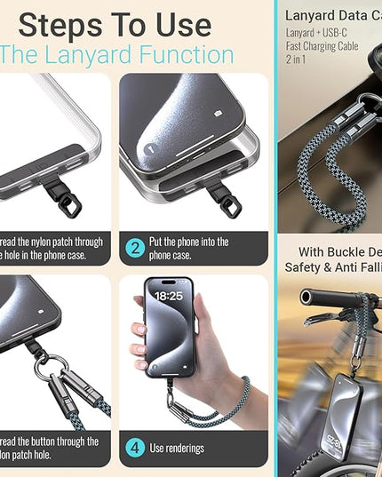 TOP-UP Lanyard – Cell Phone Strap with 240W USB C Charging & Data Cable – Durable Travel Essentials for iPhone 17/16/15