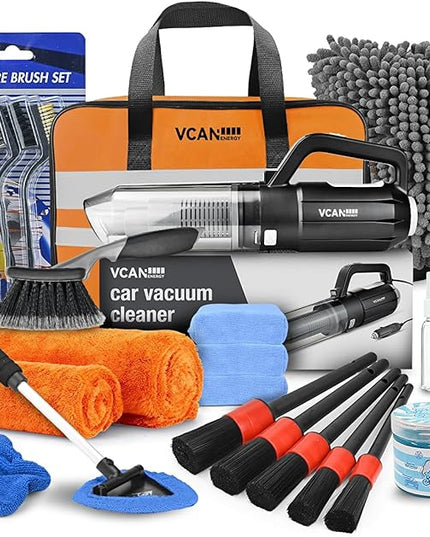 Car Cleaning kit, Car Interior Detailing kit with 10000pa Car Vacuum Cleaner, Detailing Brush Set, Wheel Brush, Windshield Cleaner Tool, Complete Auto Accessories for Men, Women