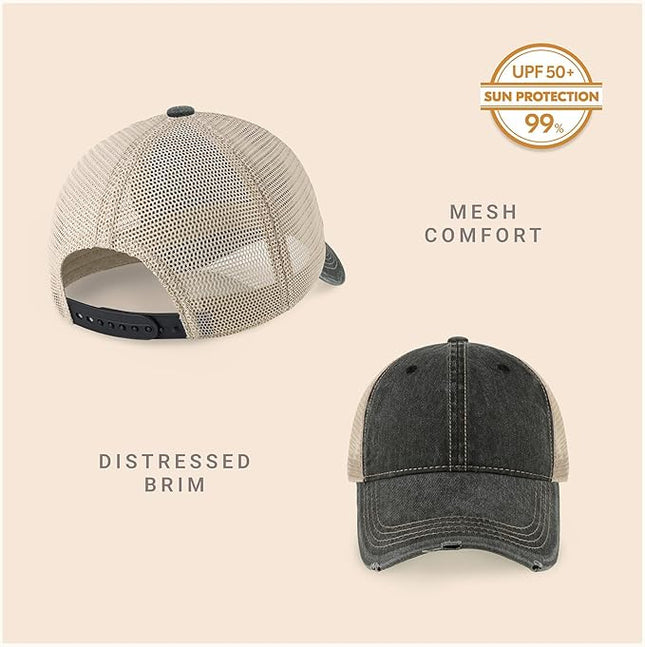 CHOK.LIDS Everyday Premium Washed Trucker Hat Unstructured Distressed Pigment Dyed Cap Adjustable Outdoor Headwear