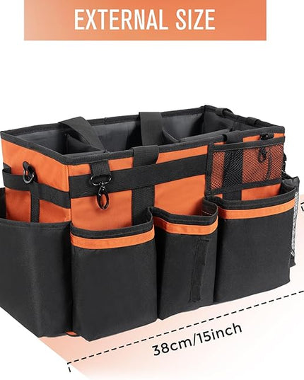 Wearable Cleaning Caddy, Cleaning Caddy Supplies Organizer with Handle & Shoulder Straps for Housekeepers, Under Sink & Car Cleaning Tool Organizers Bag with 4 Foldable Divider (RetroOrange)